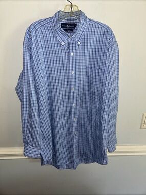 Ralph Lauren Light Blue Plaid Cotton Button-Down Shirt Italian Broadcloth Blake